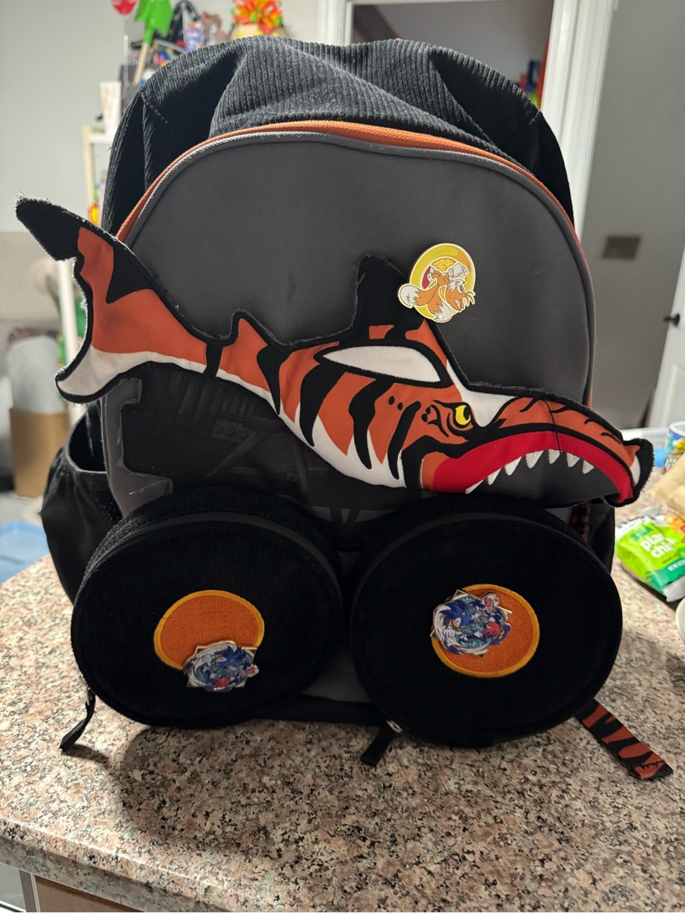 Pottery Barn Kids Black and Orange Shark Character Backpack
